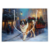 Grand Sac Cadeau Saint Bernard Christmas Festive (Devant)
