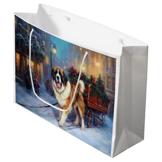 Grand Sac Cadeau Saint Bernard Christmas Festive (Devant Angle)