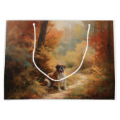 Grand Sac Cadeau Saint Bernard en automne Feuilles Automne automne  (Devant)