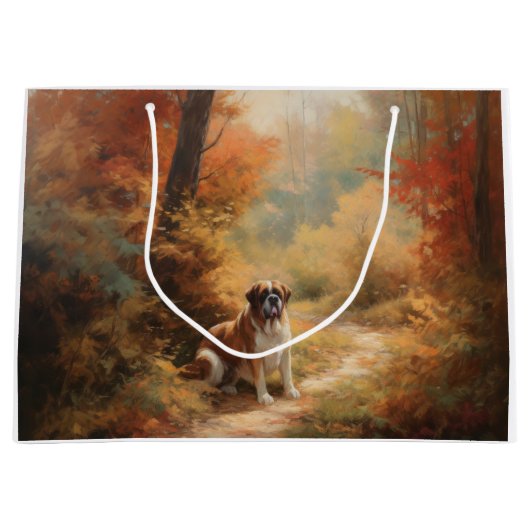 Grand Sac Cadeau Saint Bernard en automne Feuilles Automne automne  (Devant)