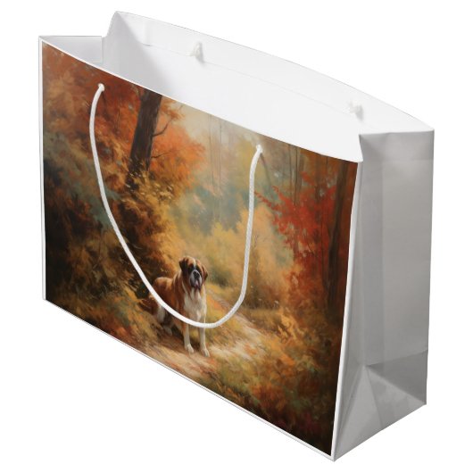 Grand Sac Cadeau Saint Bernard en automne Feuilles Automne automne  (Dos Angle)