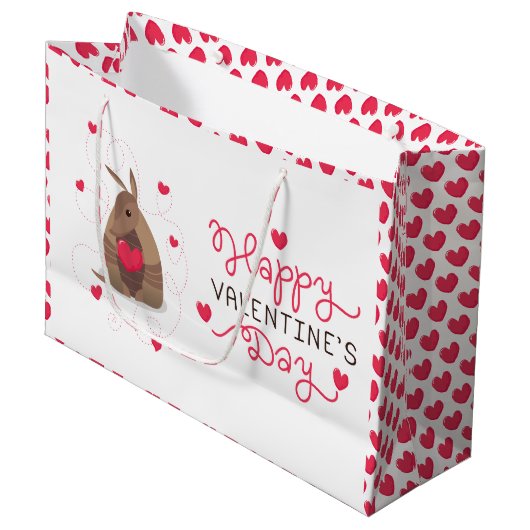 Grand Sac Cadeau Saint Valentin Coeur Texas Armadillo (Devant Angle)