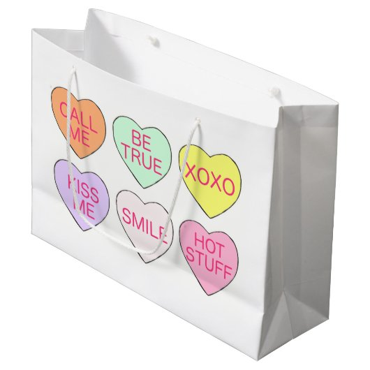 Grand Sac Cadeau Saint Valentin Pastel Conversation Coeur Candy (Devant Angle)
