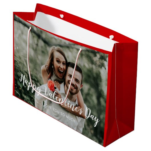 Grand Sac Cadeau Saint Valentin Photo Rouge Custom (Devant Angle)