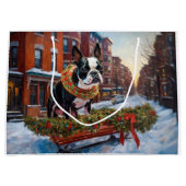 Grand Sac Cadeau Saison de Noël de Boston Terrier (Devant)
