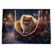 Grand Sac Cadeau Saison de Noël Poméranienne brossé (Devant)