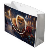 Grand Sac Cadeau Saison de Noël Poméranienne brossé (Dos Angle)