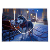 Grand Sac Cadeau Saison de Noël Sibérienne Husky (Devant)