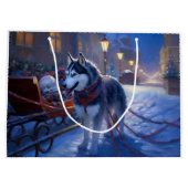 Grand Sac Cadeau Saison de Noël Sibérienne Husky (Dos)