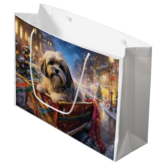 Grand Sac Cadeau Saison Festive de Noël de Lhasa Apso (Devant Angle)
