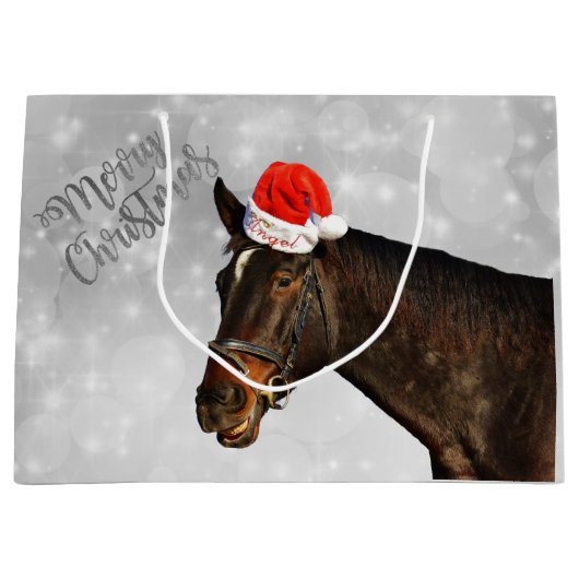 Grand Sac Cadeau Salutations de Noël de cheval (Devant)