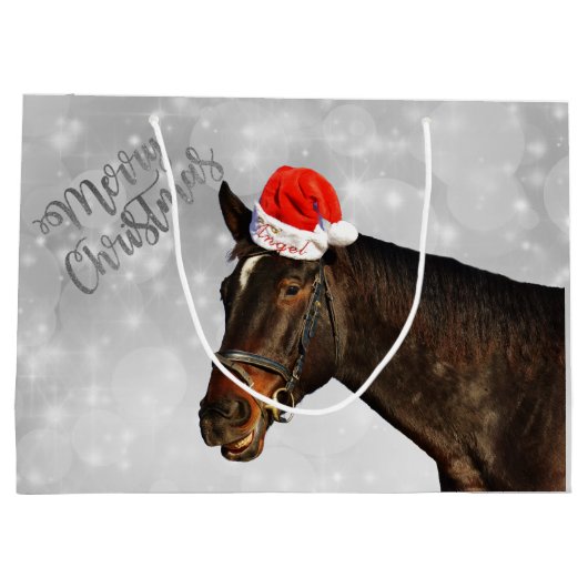 Grand Sac Cadeau Salutations de Noël de cheval (Dos)