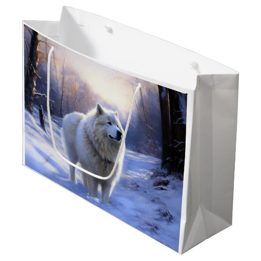 Grand Sac Cadeau Samoyed Let It Snow Christmas (Devant Angle)