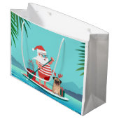 Grand Sac Cadeau Santa Claus and His Pug on a surfboard (Devant Angle)