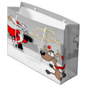 Grand Sac Cadeau Santa Claus mignon, renne (Devant Angle)
