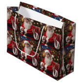 Grand Sac Cadeau Santa Clause souriant et agitant (Devant Angle)