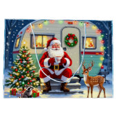 Grand Sac Cadeau Santa Drinking Hot Cocoa outside his RV Christmas (Dos)