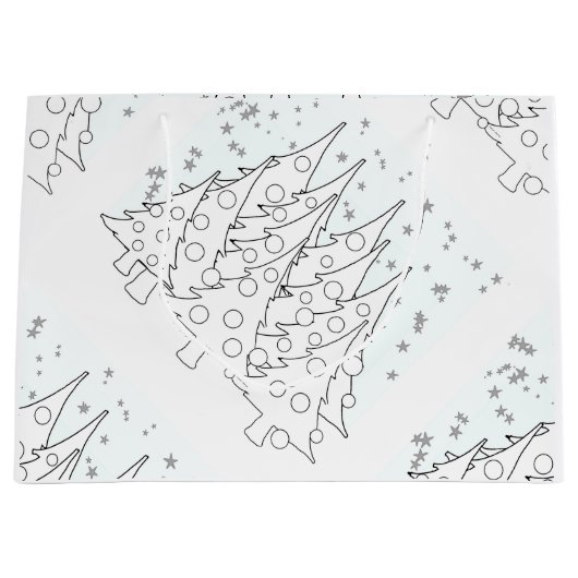 Grand Sac Cadeau Sapins de Noël blancs (Devant)