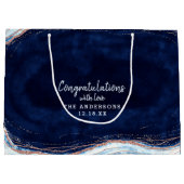 Grand Sac Cadeau Sapphire Blue Rose Gold Félicitations Mariage (Dos)
