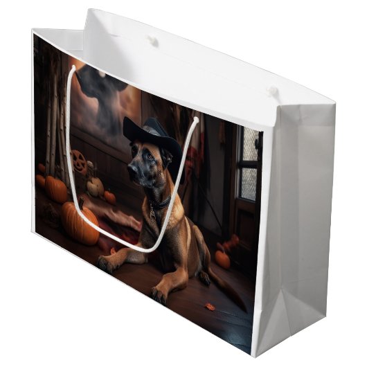 Grand Sac Cadeau Scandale d'Halloween Citrouille (Devant Angle)