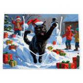 Grand Sac Cadeau Scène de fête de Noël de chat noir (Devant)