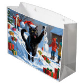Grand Sac Cadeau Scène de fête de Noël de chat noir (Dos Angle)