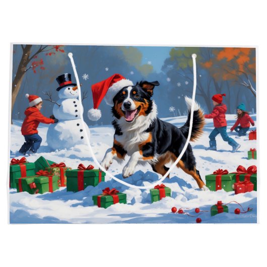 Grand Sac Cadeau Scène de Noël australienne Kelpie (Dos)