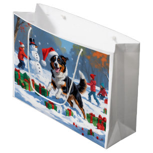 Grand Sac Cadeau Scène de Noël australienne Kelpie