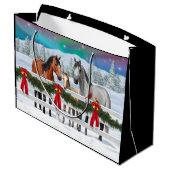 Grand Sac Cadeau Scène de Noël Baie Buckskin Dapple Chevaux gris (Dos Angle)