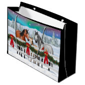 Grand Sac Cadeau Scène de Noël Baie Buckskin Dapple Chevaux gris (Devant Angle)