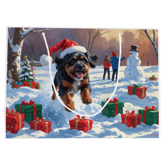 Grand Sac Cadeau Scène de Noël des Bouviers des Flandres (Dos)
