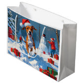Grand Sac Cadeau Scène de Noël du Festival Basenji (Devant Angle)