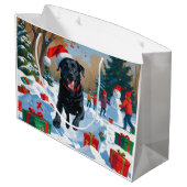 Grand Sac Cadeau Scène de Noël du Labrador noir (Dos Angle)