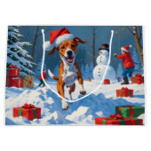 Grand Sac Cadeau Scène festive de Noël avec Basenji dans la neige (Devant)