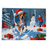 Grand Sac Cadeau Scène festive de Noël avec Basenji dans la neige (Dos)