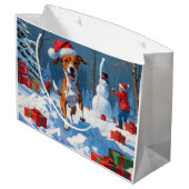 Grand Sac Cadeau Scène festive de Noël avec Basenji dans la neige (Dos Angle)