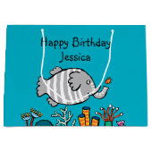 Grand Sac Cadeau Scène mignonne de poissons d'éléphant avec le (Devant)