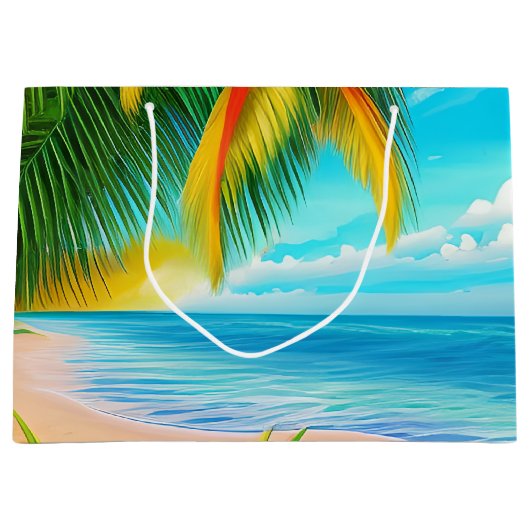 Grand Sac Cadeau Scène Tropical Beach Palm Tree (Devant)