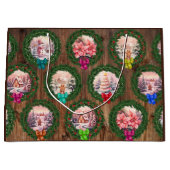 Grand Sac Cadeau Scènes de Noël roses (Devant)