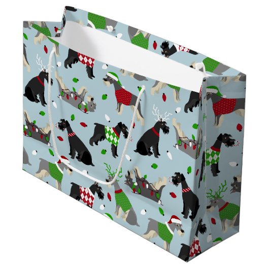 Grand Sac Cadeau Schnauzer de Noël (Devant Angle)