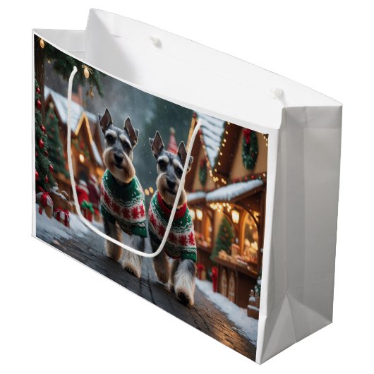 Grand Sac Cadeau Schnauzer Dogs Christmas Snow Holiday (Devant Angle)