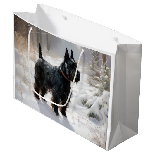Grand Sac Cadeau Scottish Terrier Laisser Il Neige Noël (Devant Angle)