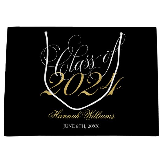 Grand Sac Cadeau Script Black Gold Classe de 2024 Graduation (Devant)