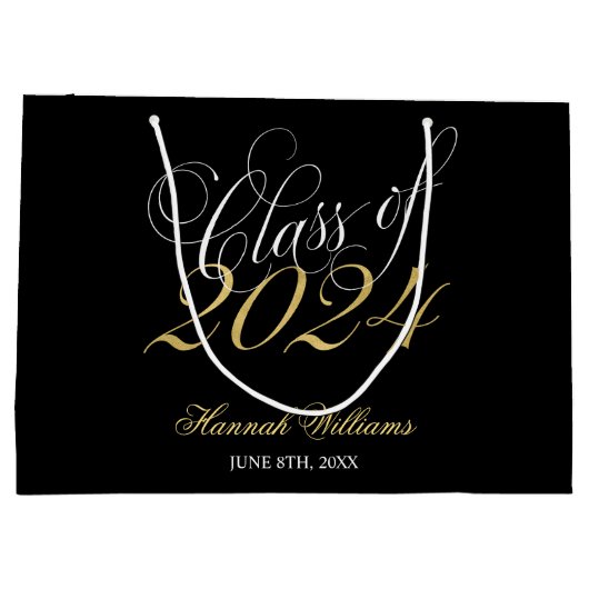 Grand Sac Cadeau Script Black Gold Classe de 2024 Graduation (Dos)