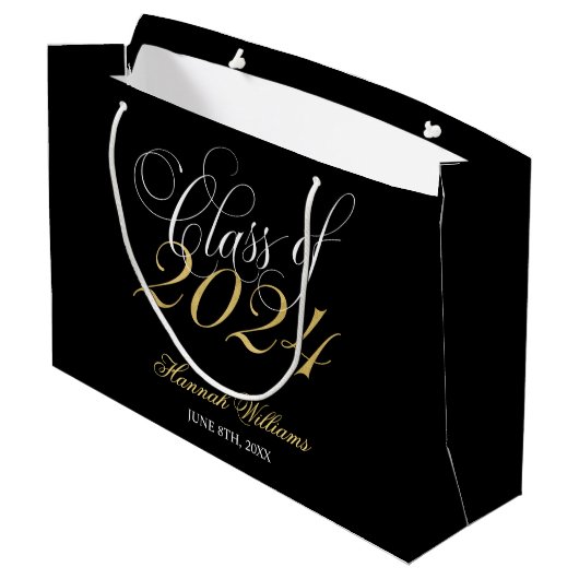 Grand Sac Cadeau Script Black Gold Classe de 2024 Graduation (Dos Angle)