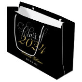Grand Sac Cadeau Script Black Gold Classe de 2024 Graduation (Devant Angle)