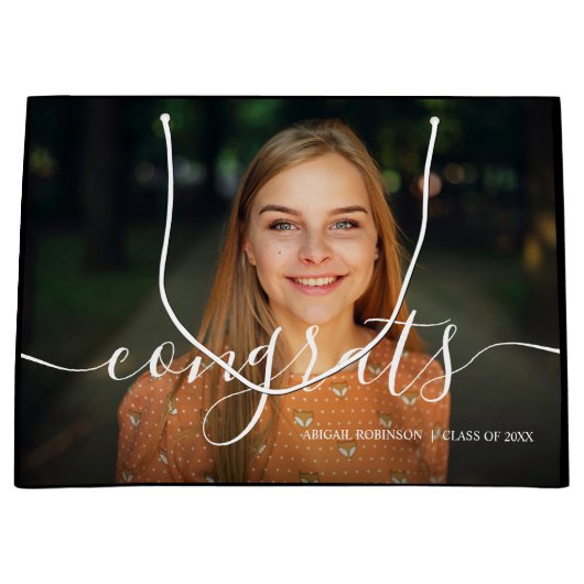 Grand Sac Cadeau Script Congrats Graduation Photo personnalisée (Devant)
