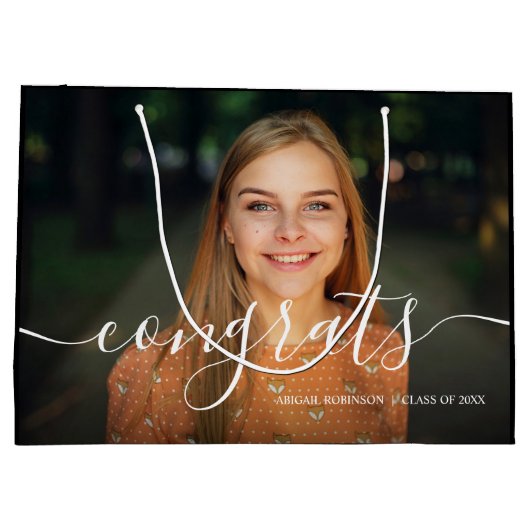 Grand Sac Cadeau Script Congrats Graduation Photo personnalisée (Dos)