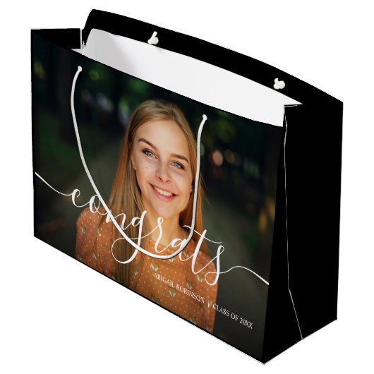 Grand Sac Cadeau Script Congrats Graduation Photo personnalisée (Dos Angle)