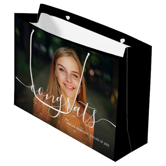 Grand Sac Cadeau Script Congrats Graduation Photo personnalisée (Devant Angle)